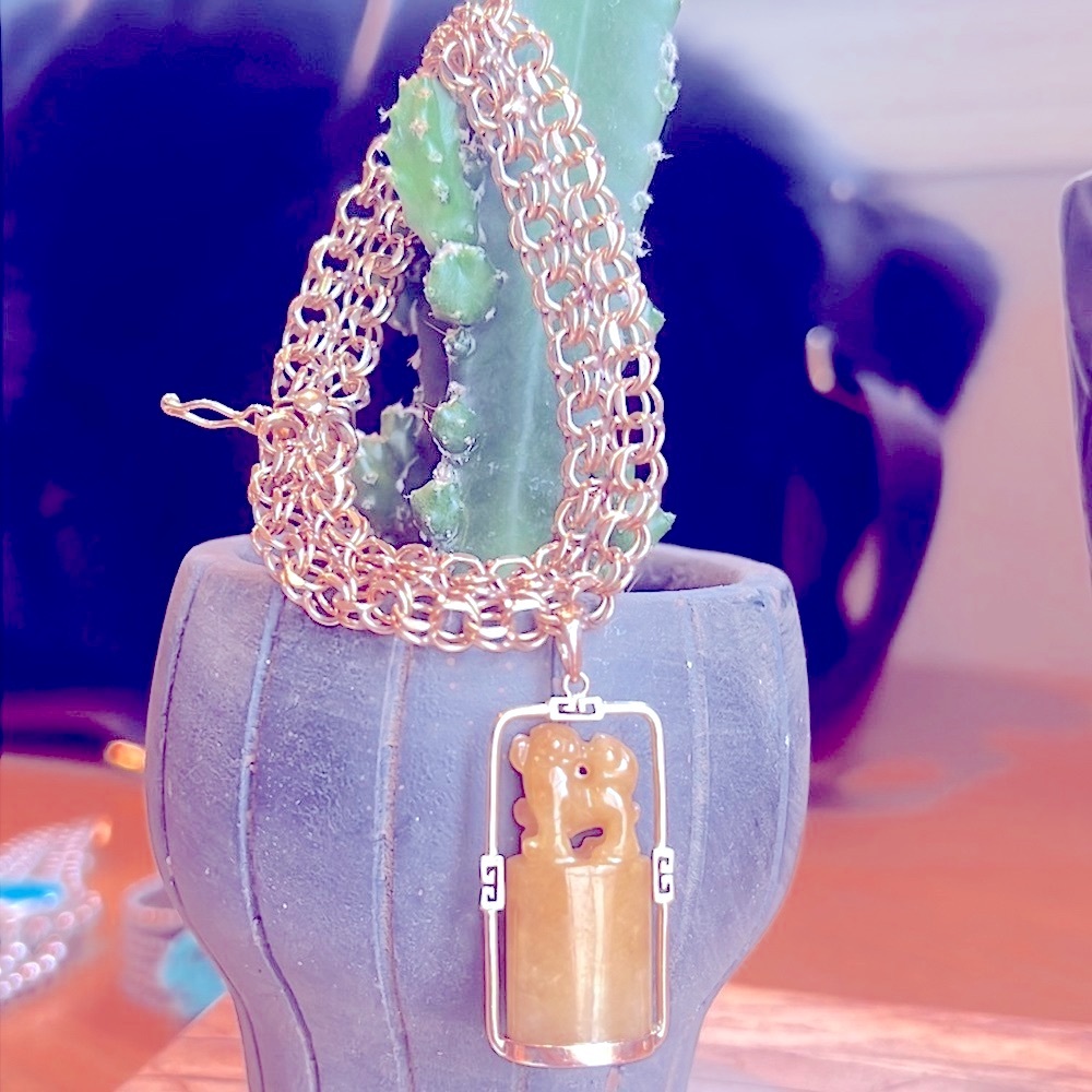 14 karat gold charm bracelet Jadeite charm